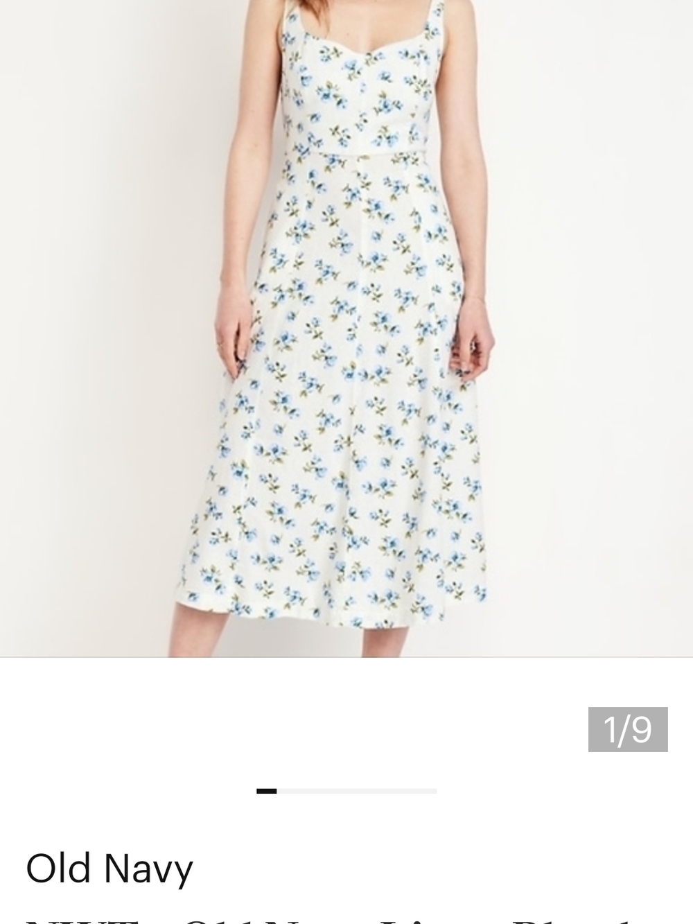 Old Navy White Midi Dress with Blue Floral Print
